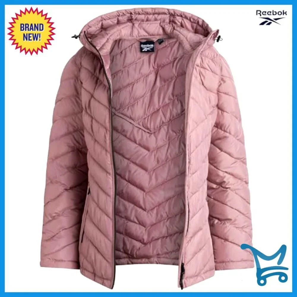 Midweight Quilted Puffer Jacket Full Zip Hooded Winter Coat Women's Outerwear - Picture 2 of 7